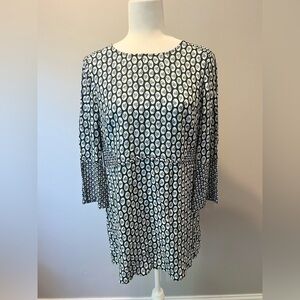 Boden Tunic Blouse Blue Green Leaf